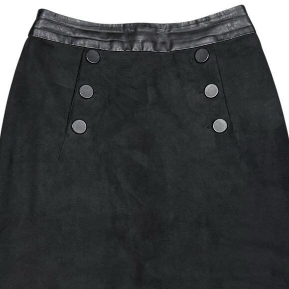 H&M Black Pencil Skirt Mid-Rise Knee Length Skirt Back Zip Buttons Womens Size 2 - Picture 3 of 10